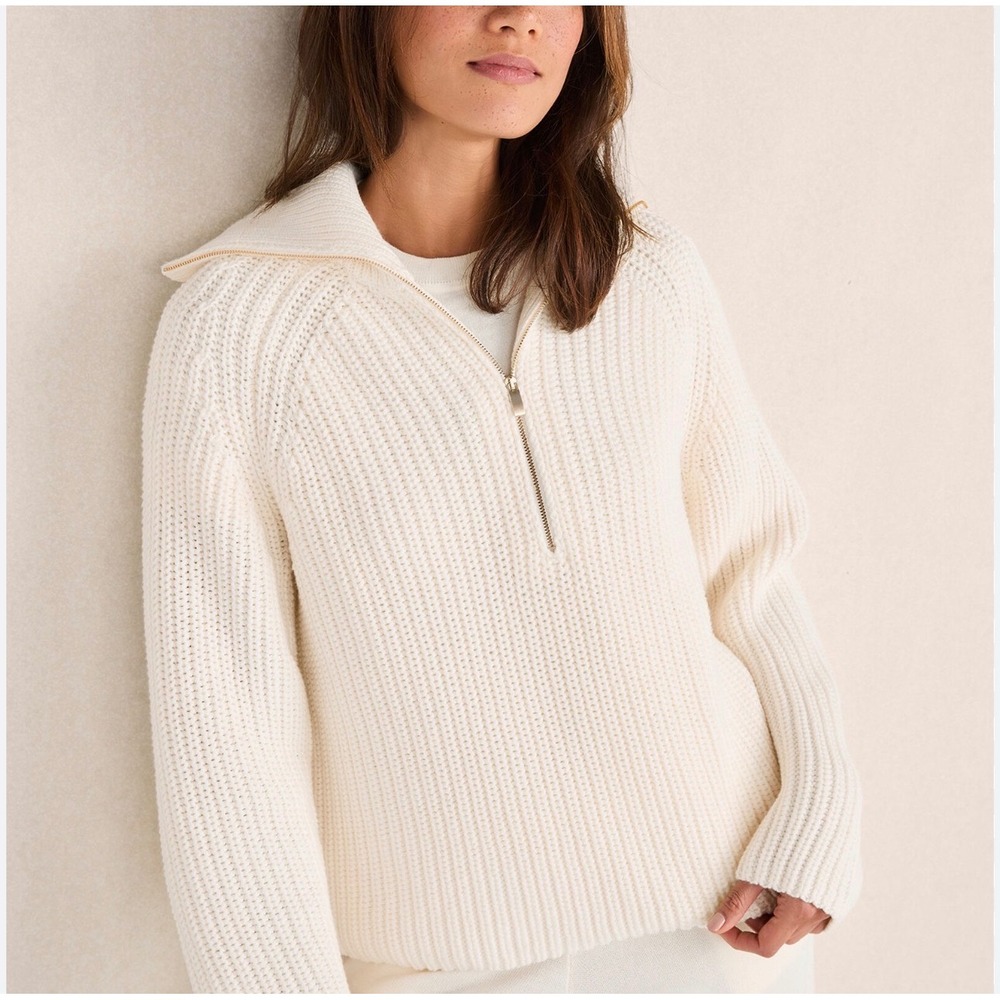 Haven Well Within Cotton Shaker Stitch Half-Zip Sweater White Size Large Womens